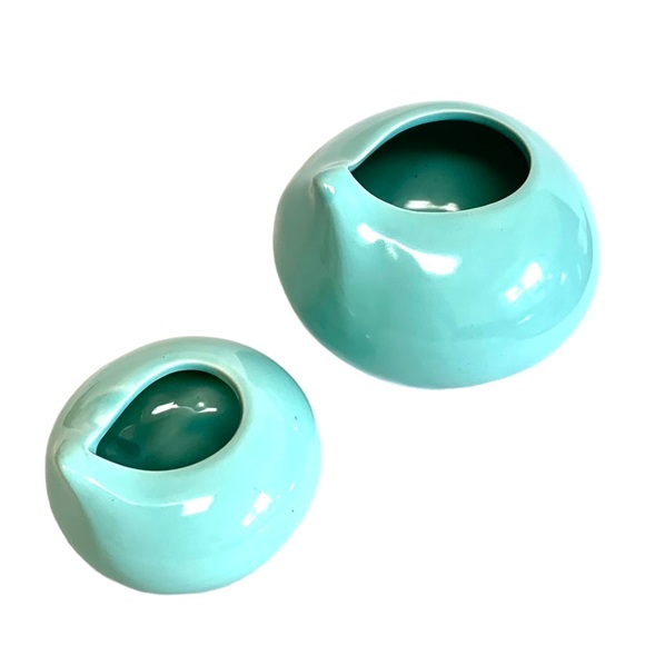 Pair Blue Vases Teardrop Post Modern Robins Egg Blue Turquoise Blue Set of 2 - Picture 3 of 6